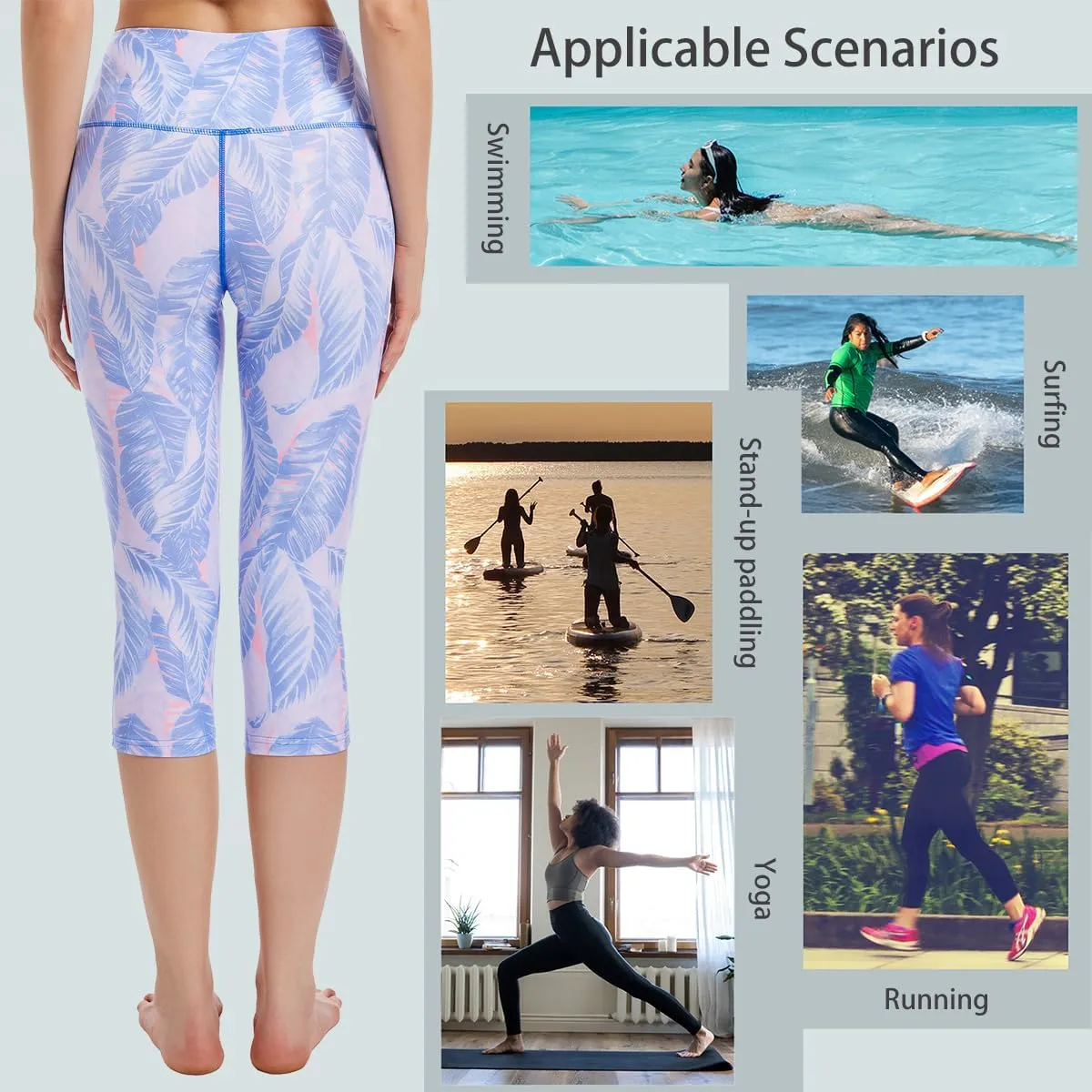 Ubestyle UPF 50  High Waist Swim Leggings for Women Swim Capris Swim Pant Swim Tights Beach Pants Sun Protective