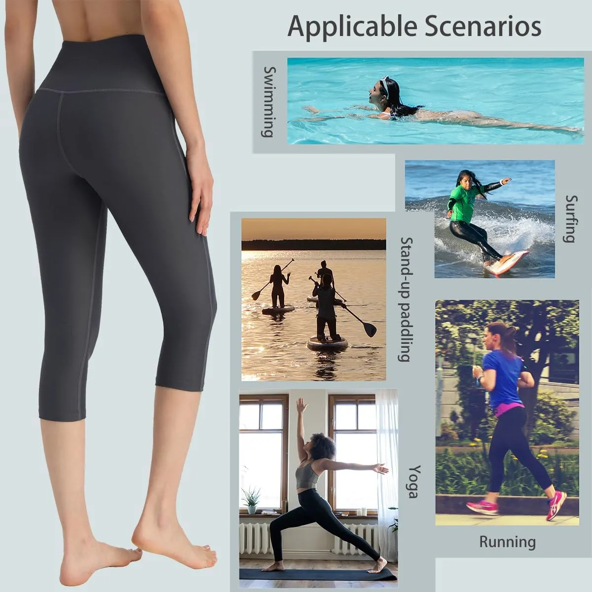 Ubestyle UPF 50  High Waist Swim Leggings for Women Swim Capris Swim Pant Swim Tights Beach Pants Sun Protective