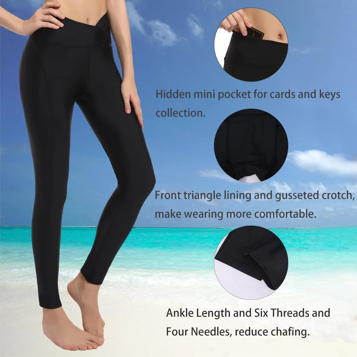 Ubestyle UPF 50  High Waist Women's Long Swim Pants Swim Leggings Swimming Tights Sun Protective