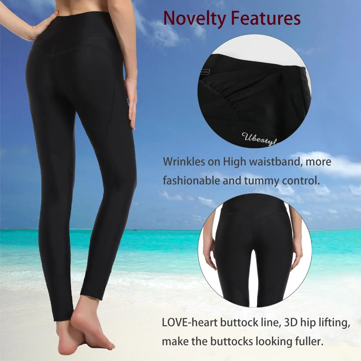 Ubestyle UPF 50  High Waist Women's Long Swim Pants Swim Leggings Swimming Tights Sun Protective