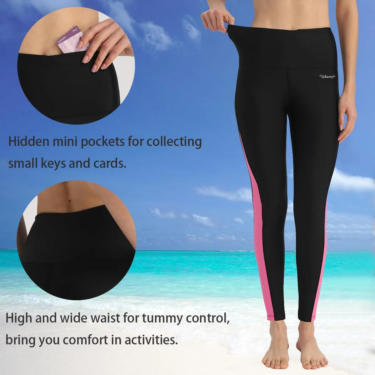 Ubestyle UPF 50  High Waist Women's Long Swim Pants Swim Leggings Swimming Tights Sun Protective
