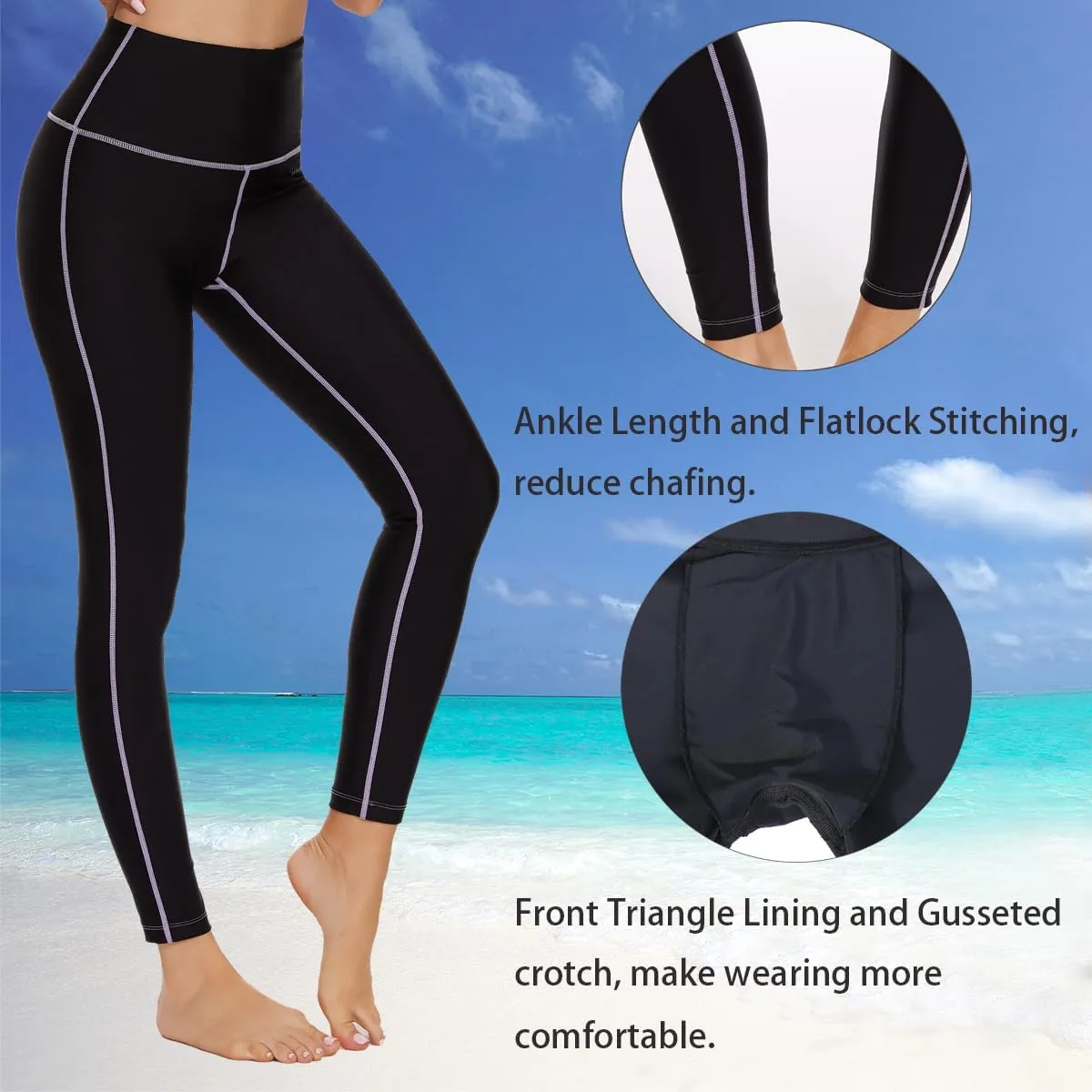 Ubestyle UPF 50  High Waist Women's Swim Pants Swim Leggings Swimming Tights Rash Guard Pants Sun Protective