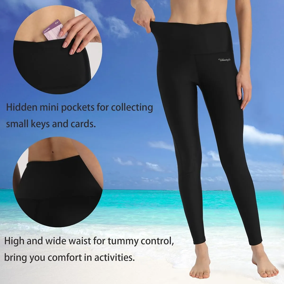 Ubestyle UPF 50  High Waist Women's Swim Pants Swim Leggings Swimming Tights Rash Guard Pants Sun Protective