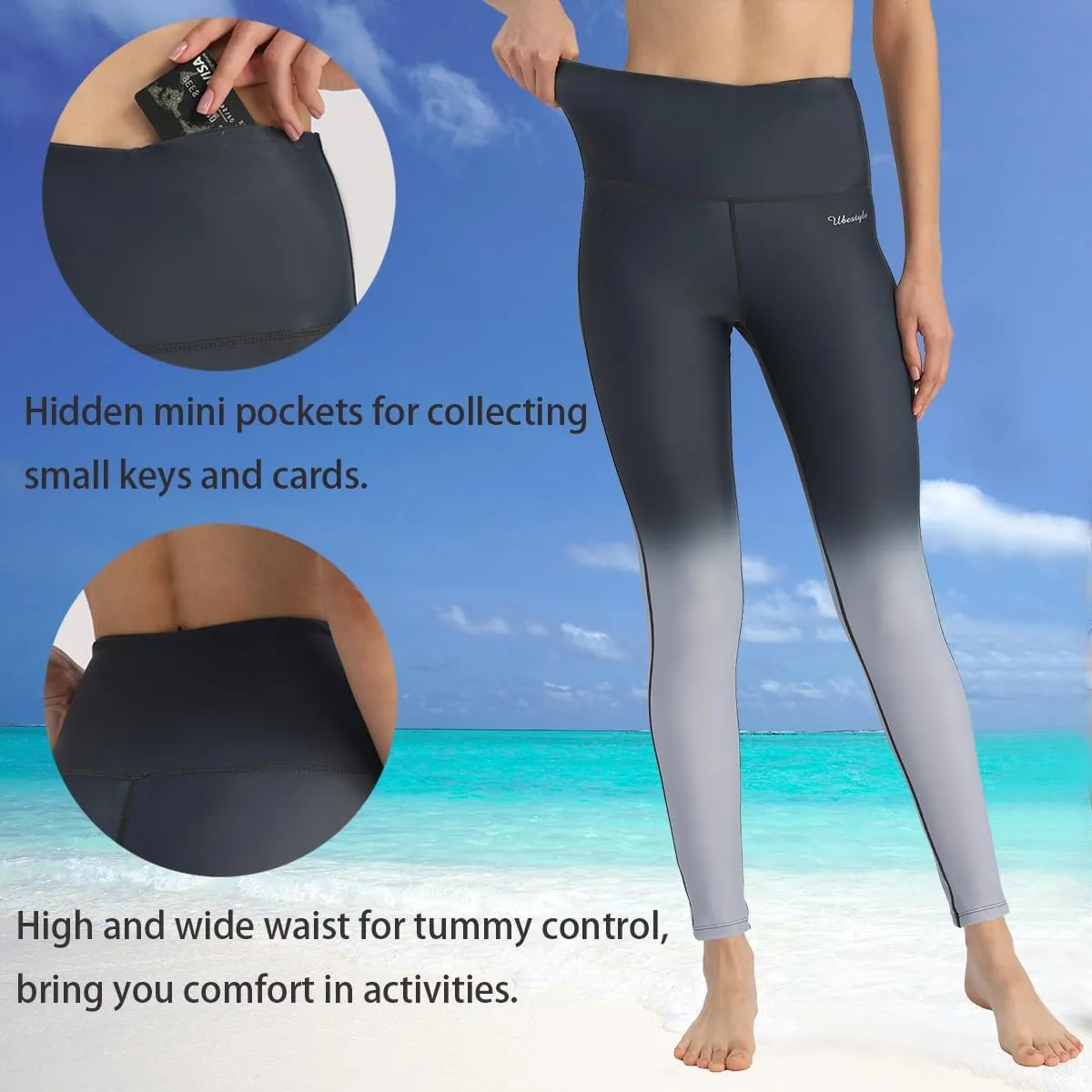 Ubestyle UPF 50  High Waist Women's Swim Pants Swim Leggings Swimming Tights Rash Guard Pants Sun Protective
