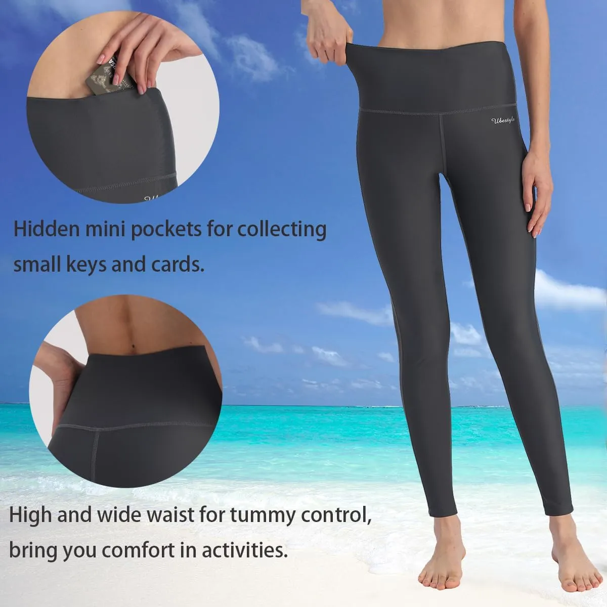 Ubestyle UPF 50  High Waist Women's Swim Pants Swim Leggings Swimming Tights Rash Guard Pants Sun Protective