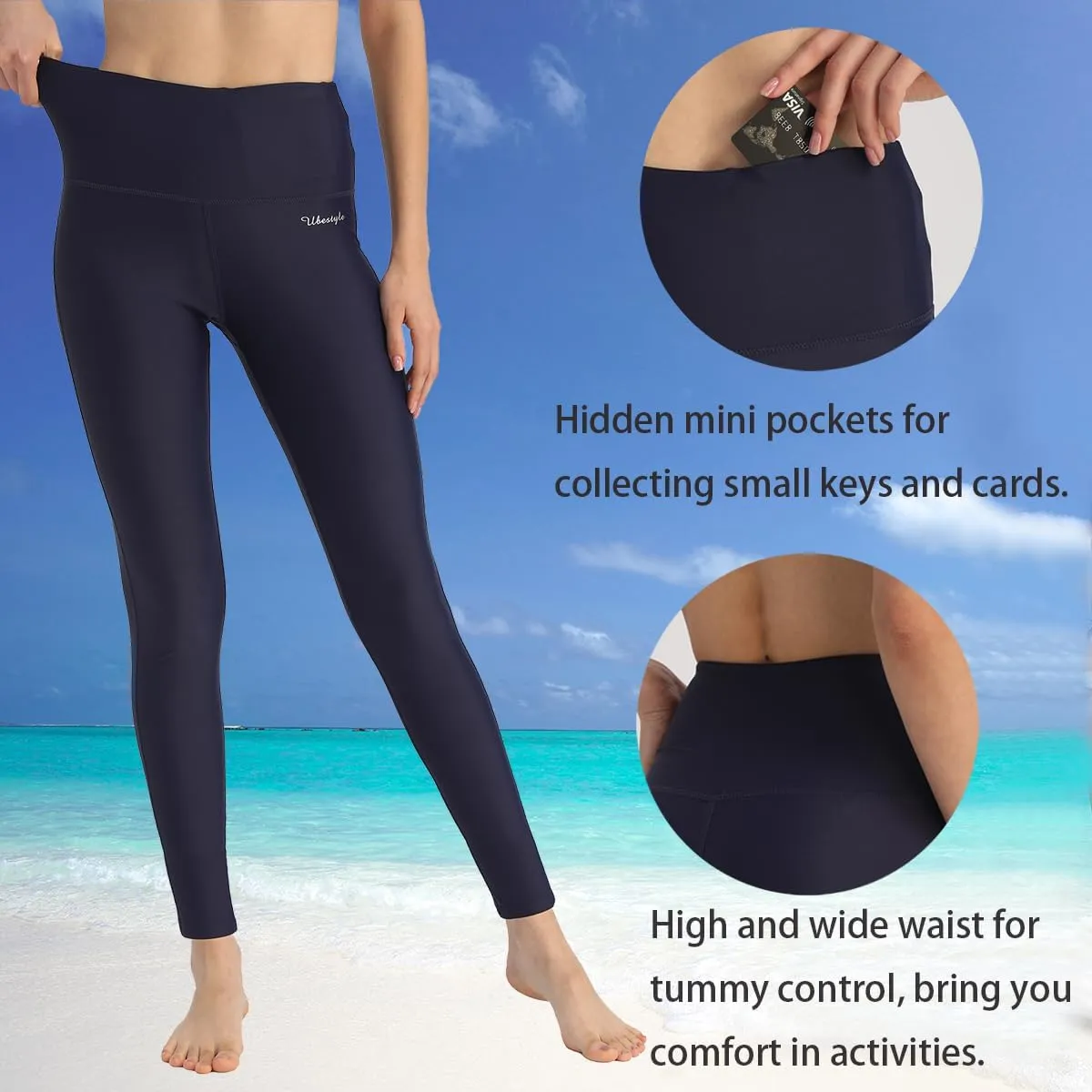 Ubestyle UPF 50  High Waist Women's Swim Pants Swim Leggings Swimming Tights Rash Guard Pants Sun Protective