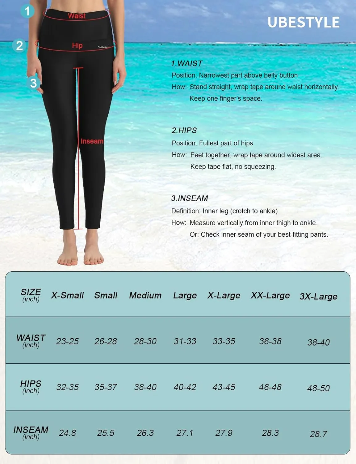 Ubestyle UPF 50  High Waist Women's Swim Pants Swim Leggings Swimming Tights Rash Guard Pants Sun Protective