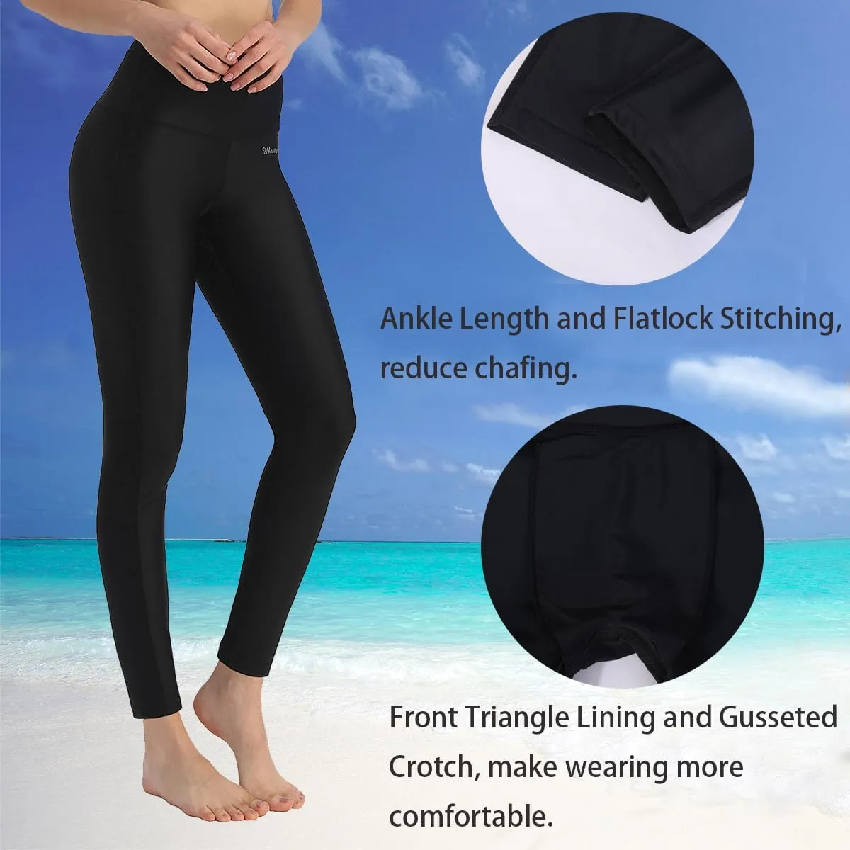 Ubestyle UPF 50  High Waist Women's Swim Pants Swim Leggings Swimming Tights Rash Guard Pants Sun Protective