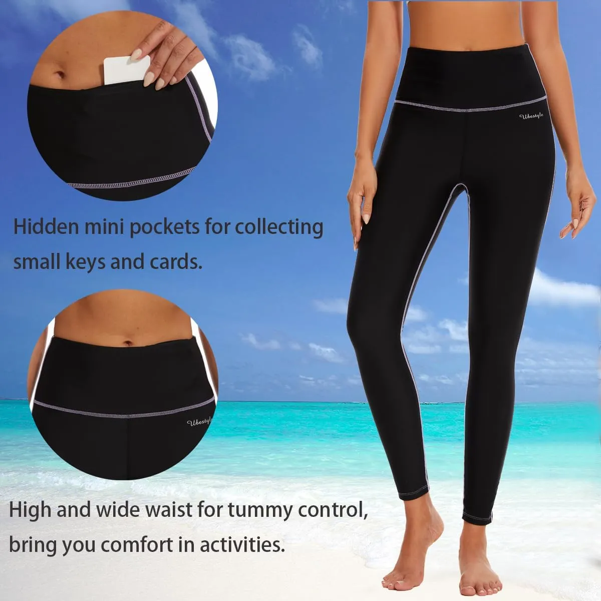 Ubestyle UPF 50  High Waist Women's Swim Pants Swim Leggings Swimming Tights Rash Guard Pants Sun Protective