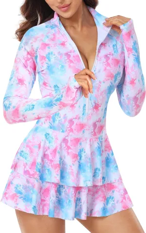 UNIQUEBELLA Rash Guard for Women, 1 Piece Modest Swimsuits for Women - Long Sleeve Swimsuits UV UPF 50  Swim Shirt