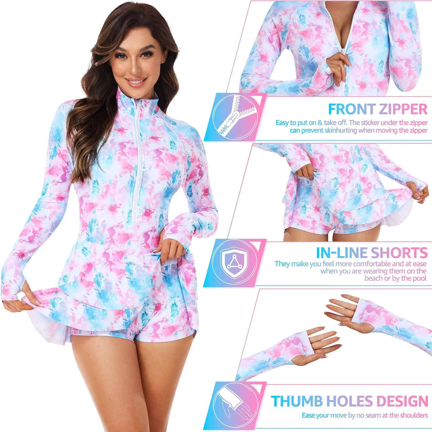 UNIQUEBELLA Rash Guard for Women, 1 Piece Modest Swimsuits for Women - Long Sleeve Swimsuits UV UPF 50  Swim Shirt