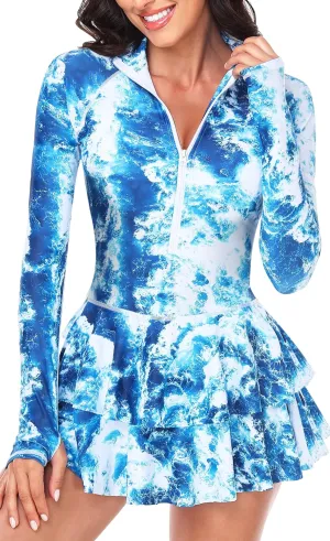 UNIQUEBELLA Rash Guard for Women, 1 Piece Modest Swimsuits for Women - Long Sleeve Swimsuits UV UPF 50  Swim Shirt