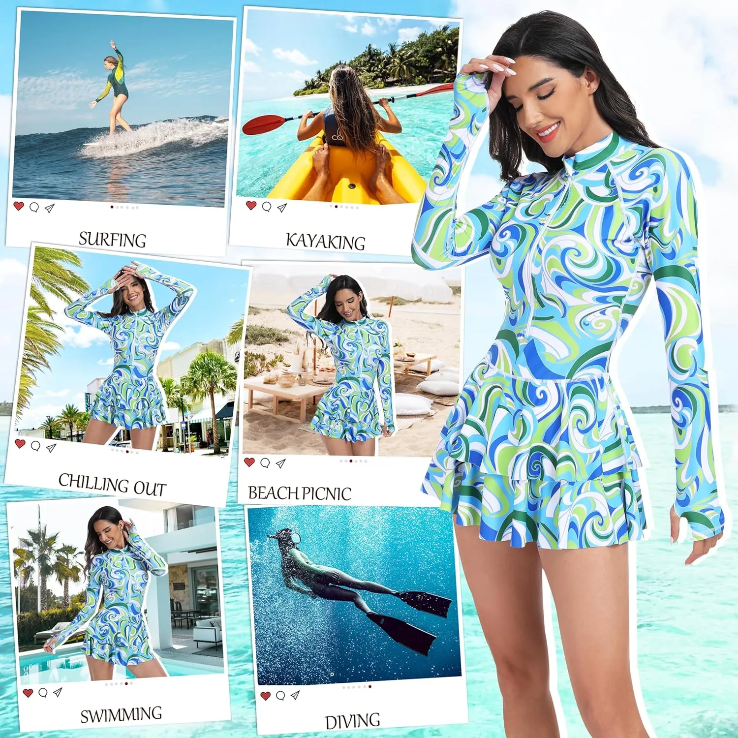 UNIQUEBELLA Rash Guard for Women, 1 Piece Modest Swimsuits for Women - Long Sleeve Swimsuits UV UPF 50  Swim Shirt