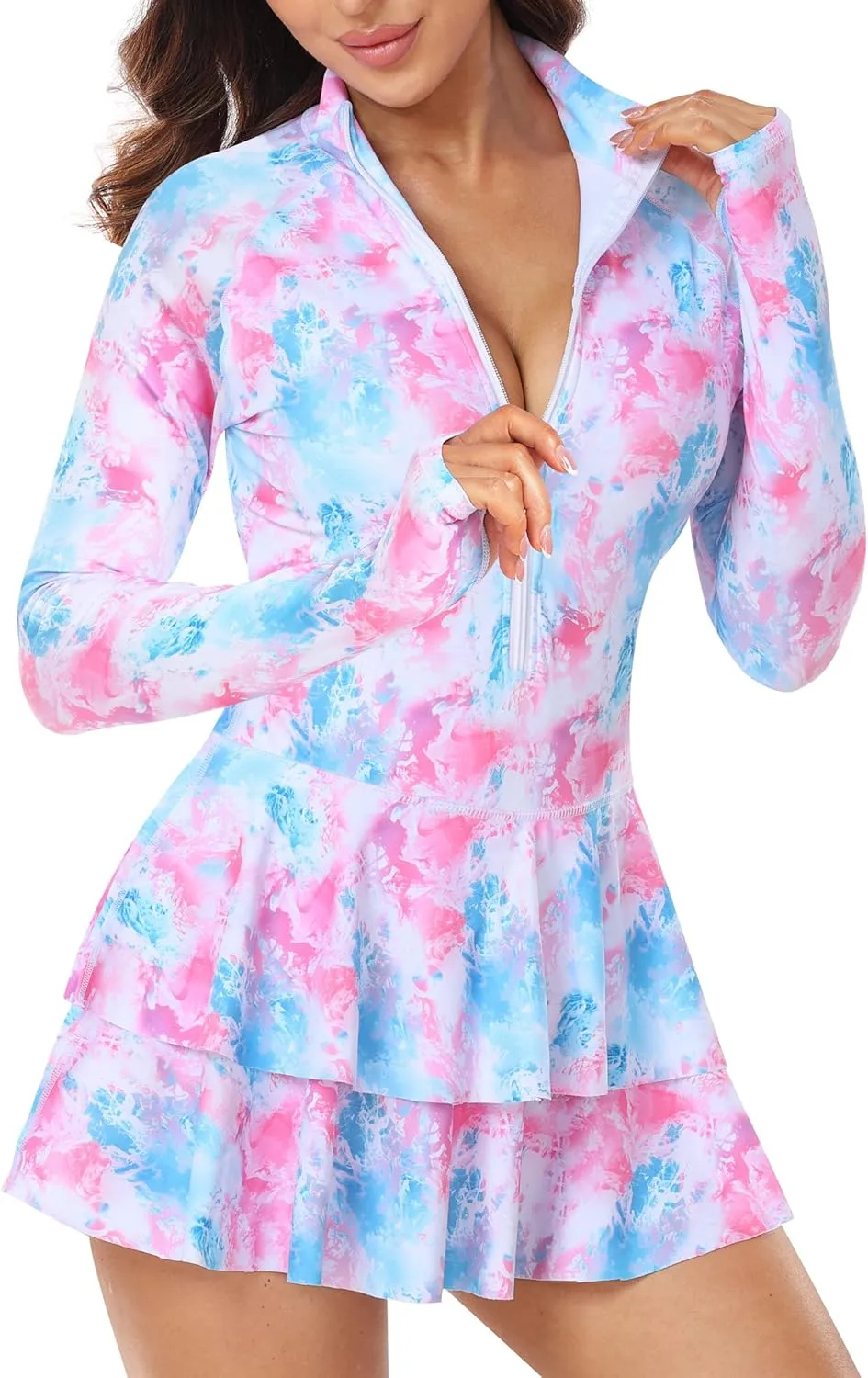 UNIQUEBELLA Rash Guard for Women, 1 Piece Modest Swimsuits for Women - Long Sleeve Swimsuits UV UPF 50  Swim Shirt