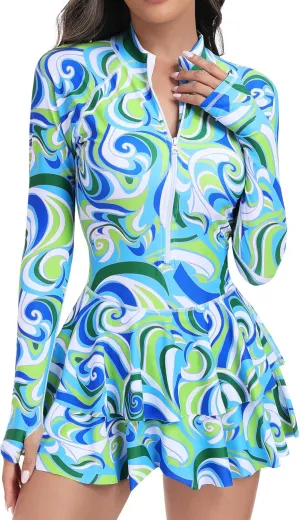 UNIQUEBELLA Rash Guard for Women, 1 Piece Modest Swimsuits for Women - Long Sleeve Swimsuits UV UPF 50  Swim Shirt