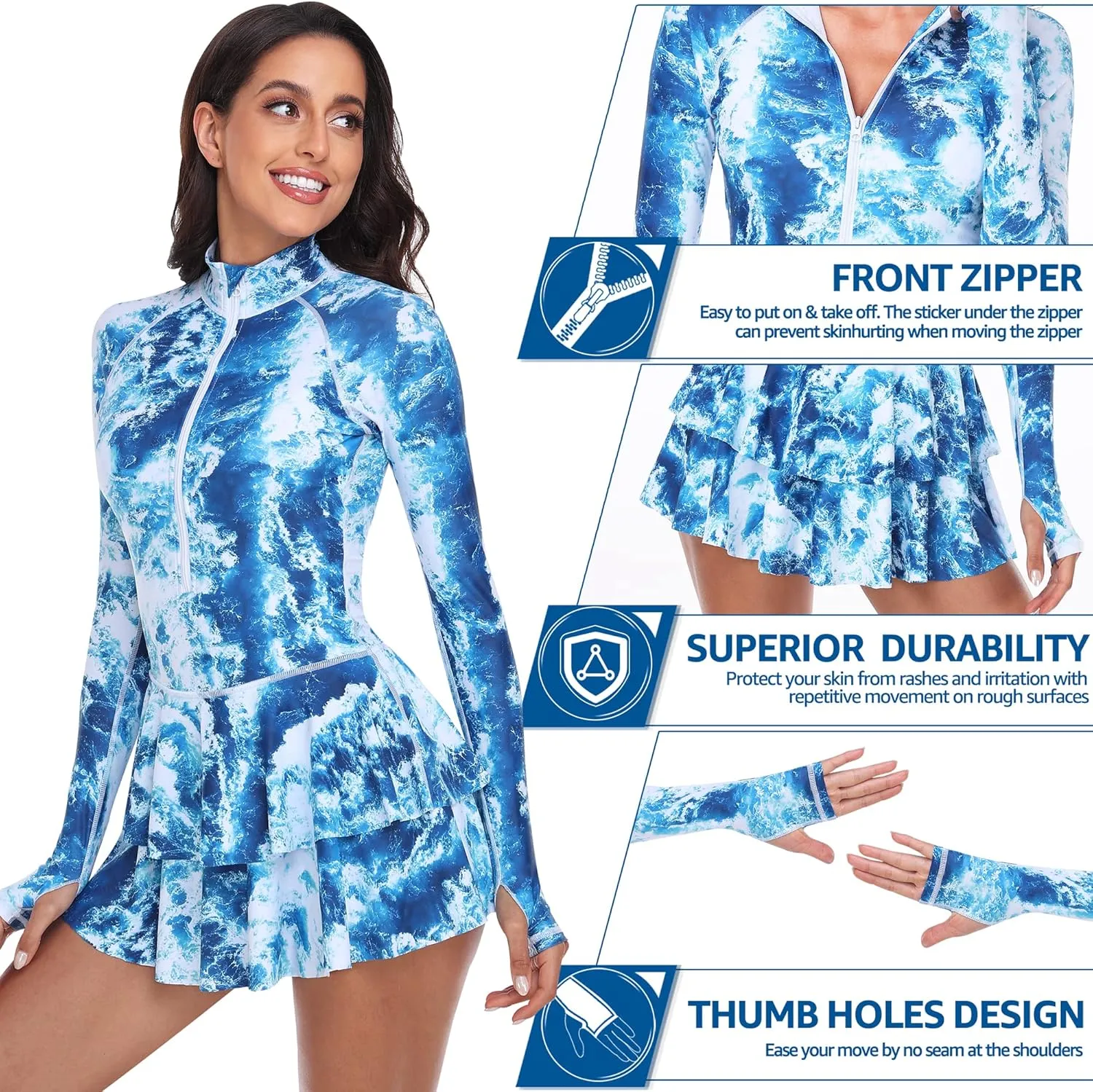 UNIQUEBELLA Rash Guard for Women, 1 Piece Modest Swimsuits for Women - Long Sleeve Swimsuits UV UPF 50  Swim Shirt