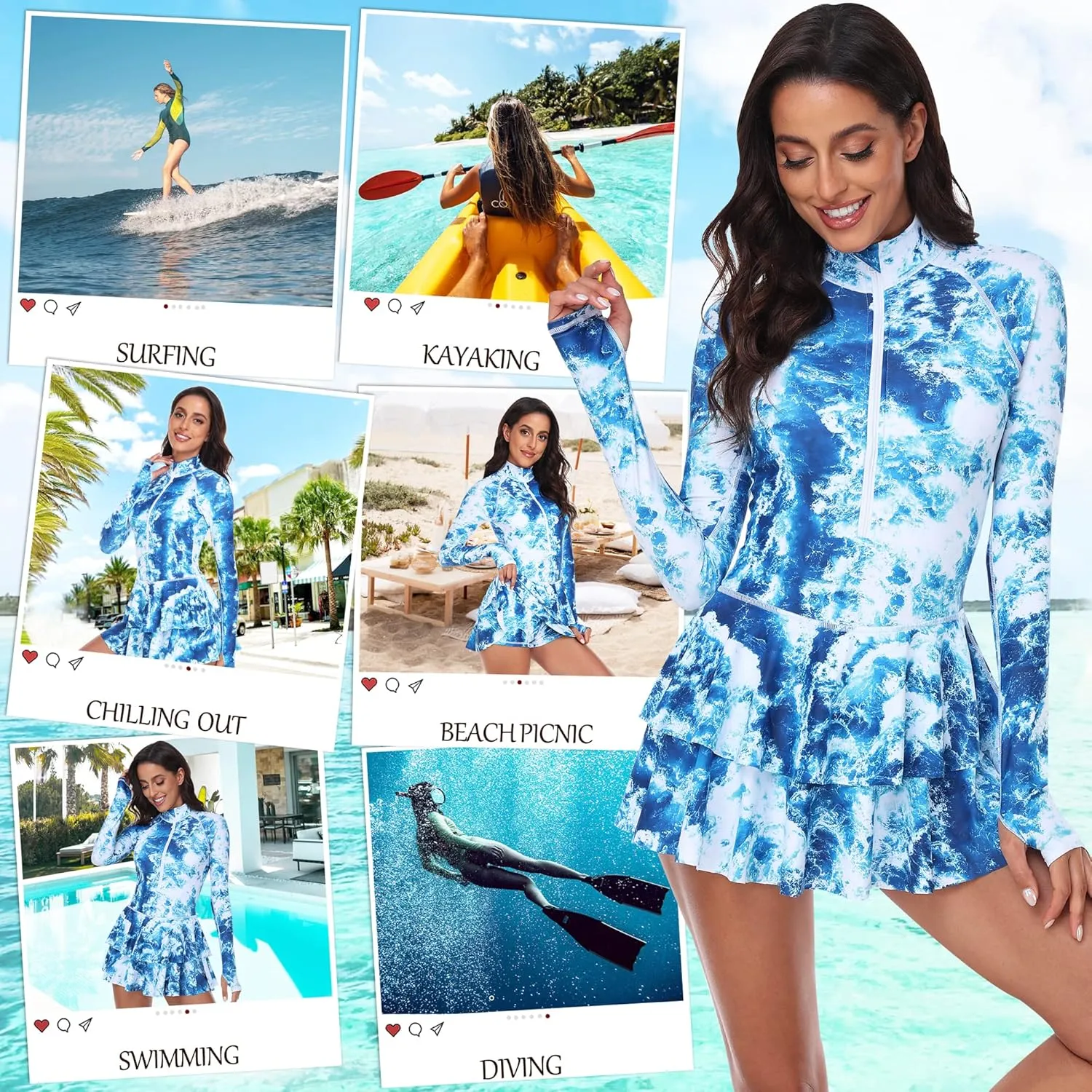 UNIQUEBELLA Rash Guard for Women, 1 Piece Modest Swimsuits for Women - Long Sleeve Swimsuits UV UPF 50  Swim Shirt