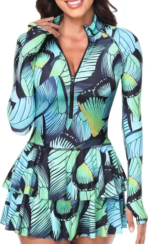 UNIQUEBELLA Rash Guard for Women, 1 Piece Modest Swimsuits for Women - Long Sleeve Swimsuits UV UPF 50  Swim Shirt