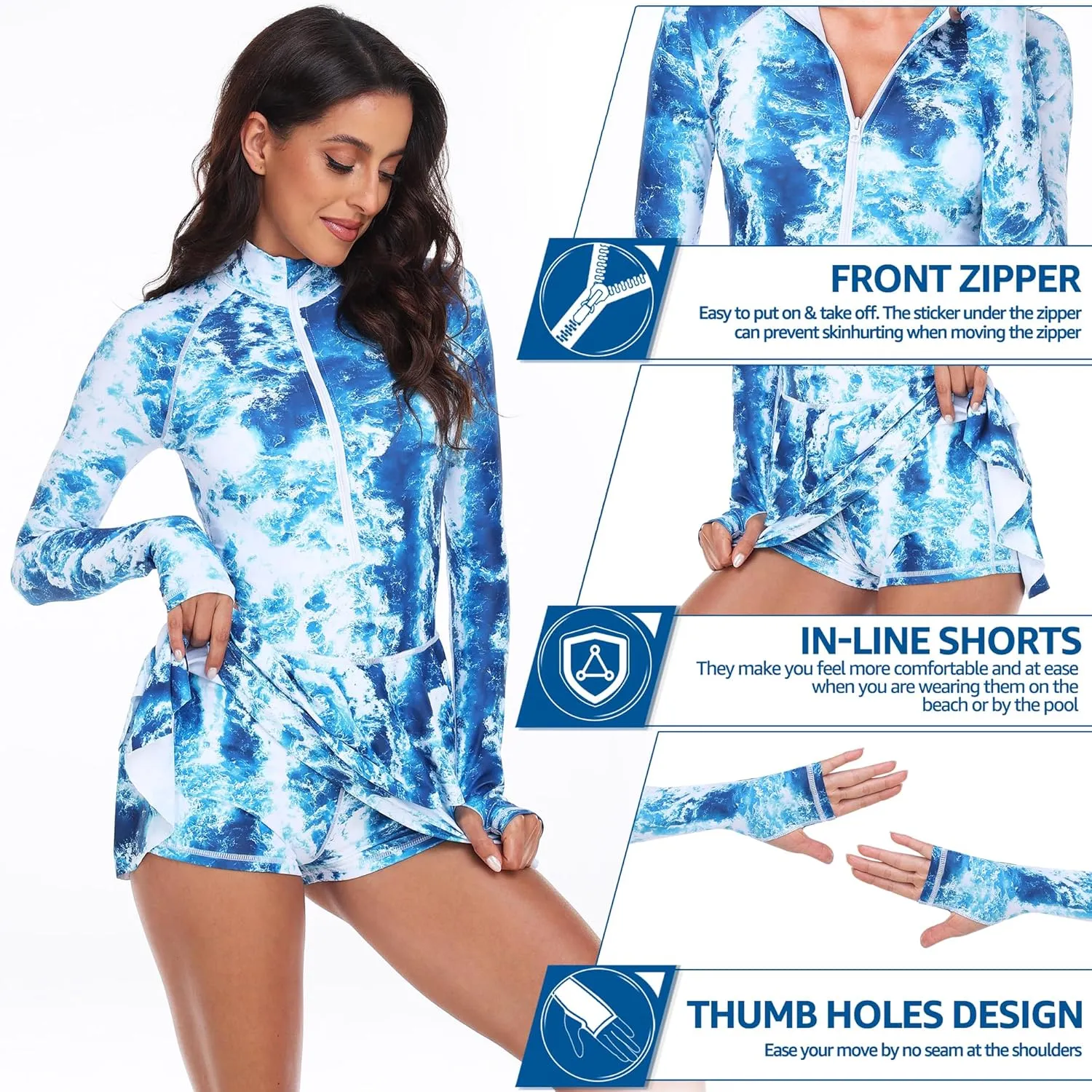 UNIQUEBELLA Rash Guard for Women, 1 Piece Modest Swimsuits for Women - Long Sleeve Swimsuits UV UPF 50  Swim Shirt