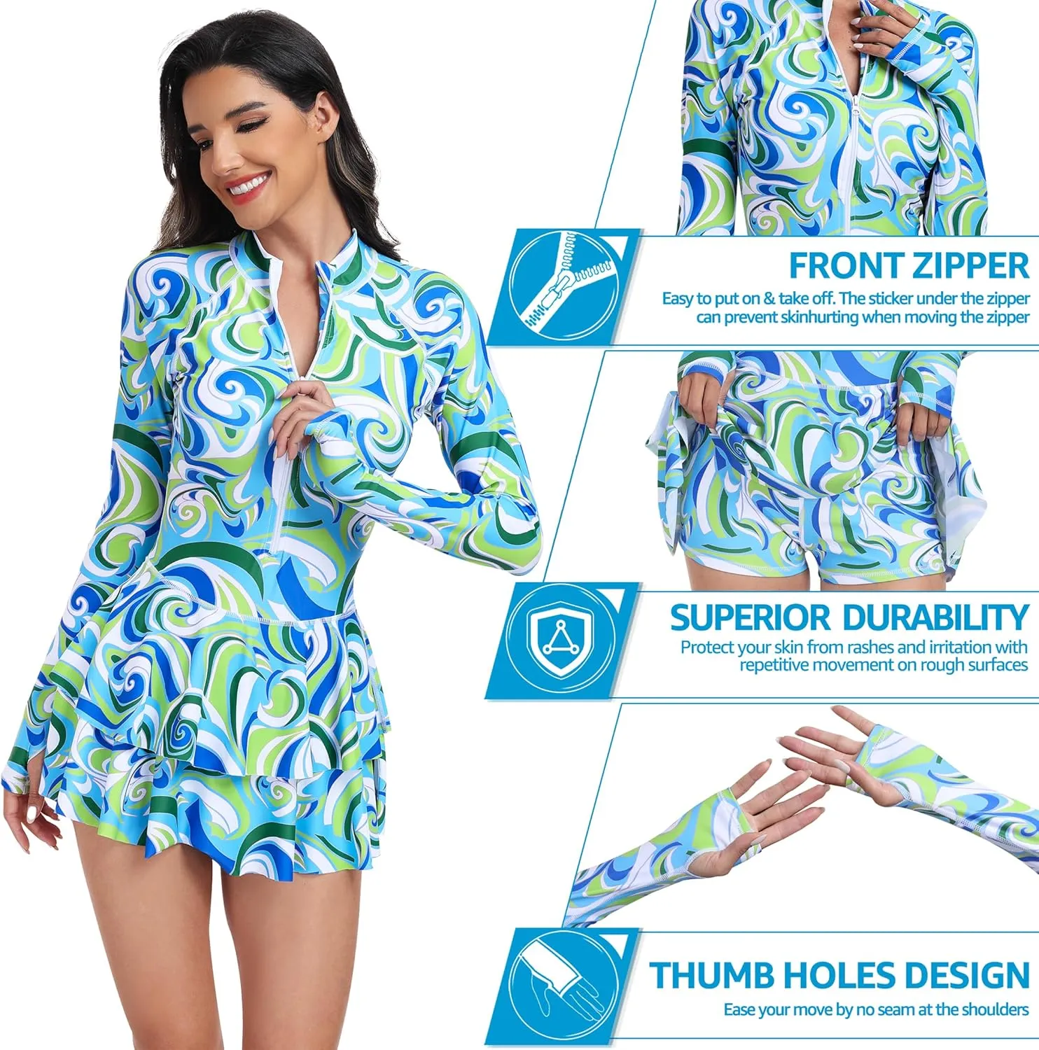 UNIQUEBELLA Rash Guard for Women, 1 Piece Modest Swimsuits for Women - Long Sleeve Swimsuits UV UPF 50  Swim Shirt