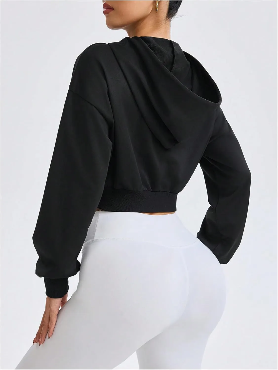 Verdusa Women's Letter Print Zip Up Cropped Hoodie Long Sleeve Crop Hooded Sweatshirt