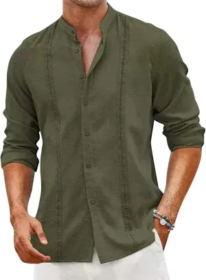 Vintage Long Sleeve T Shirts Mens Linen Outdoor Summer Comfort Tee Top Cool Buttons Henley Solid Tunic Blouses