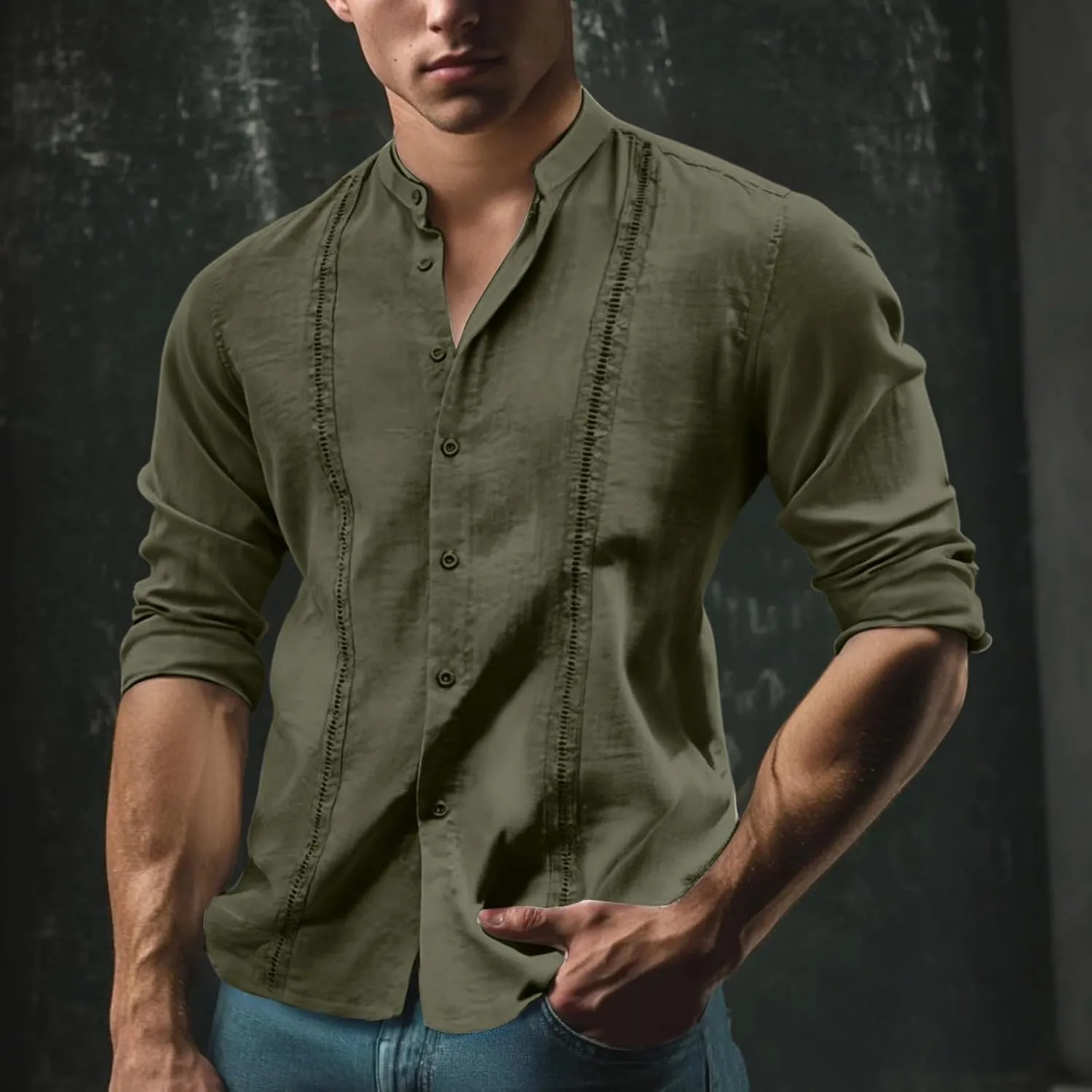 Vintage Long Sleeve T Shirts Mens Linen Outdoor Summer Comfort Tee Top Cool Buttons Henley Solid Tunic Blouses