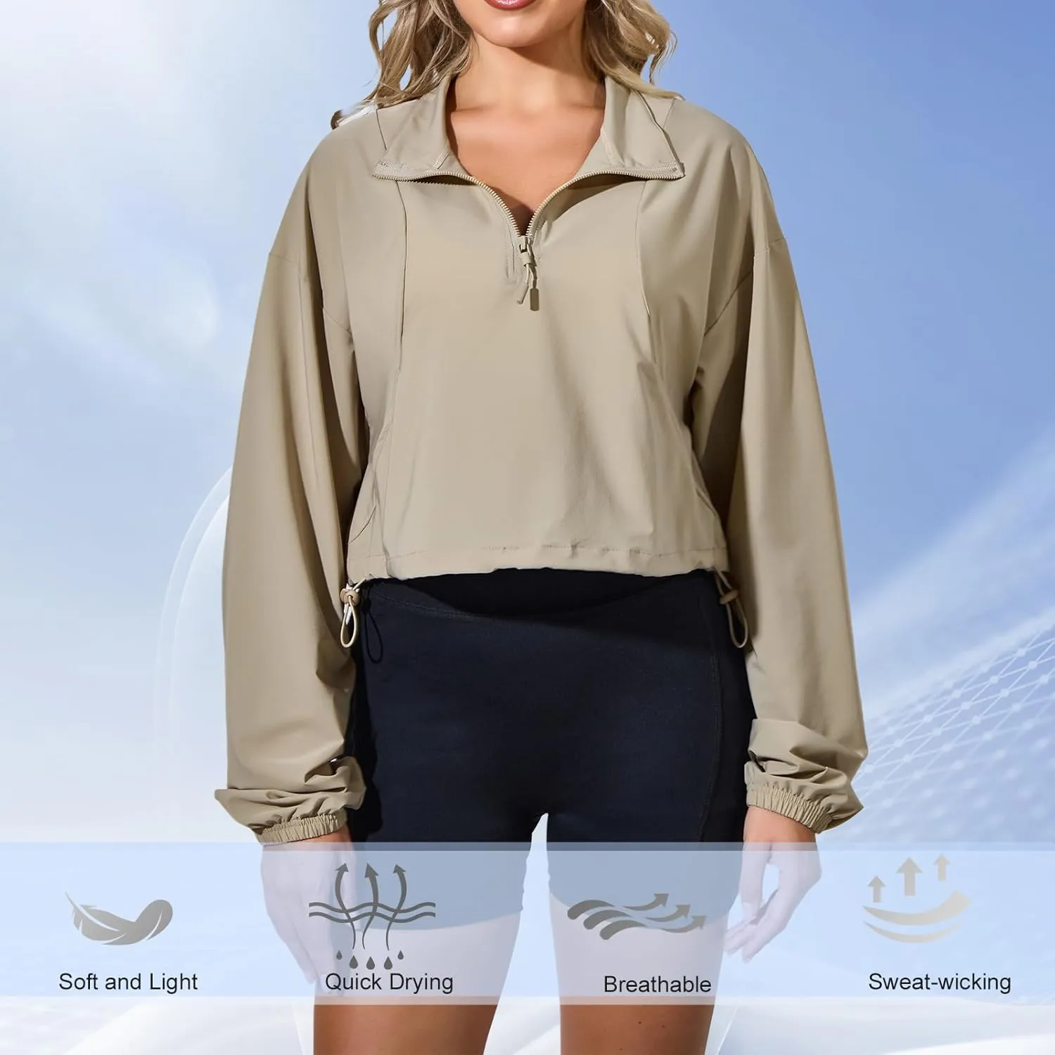 VIPONES Women's Athletic Running Yoga Gym Track Zip Up Cropped Jackets UPF 50  Sun Protection Long Sleeve Workout Shirts