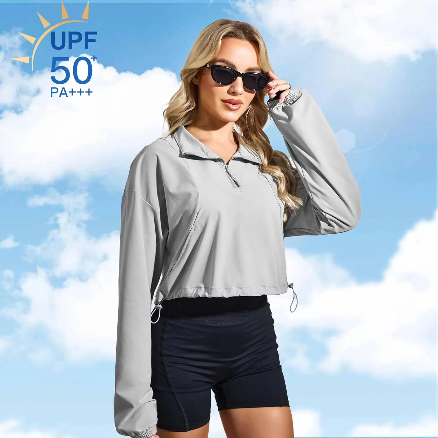VIPONES Women's Athletic Running Yoga Gym Track Zip Up Cropped Jackets UPF 50  Sun Protection Long Sleeve Workout Shirts
