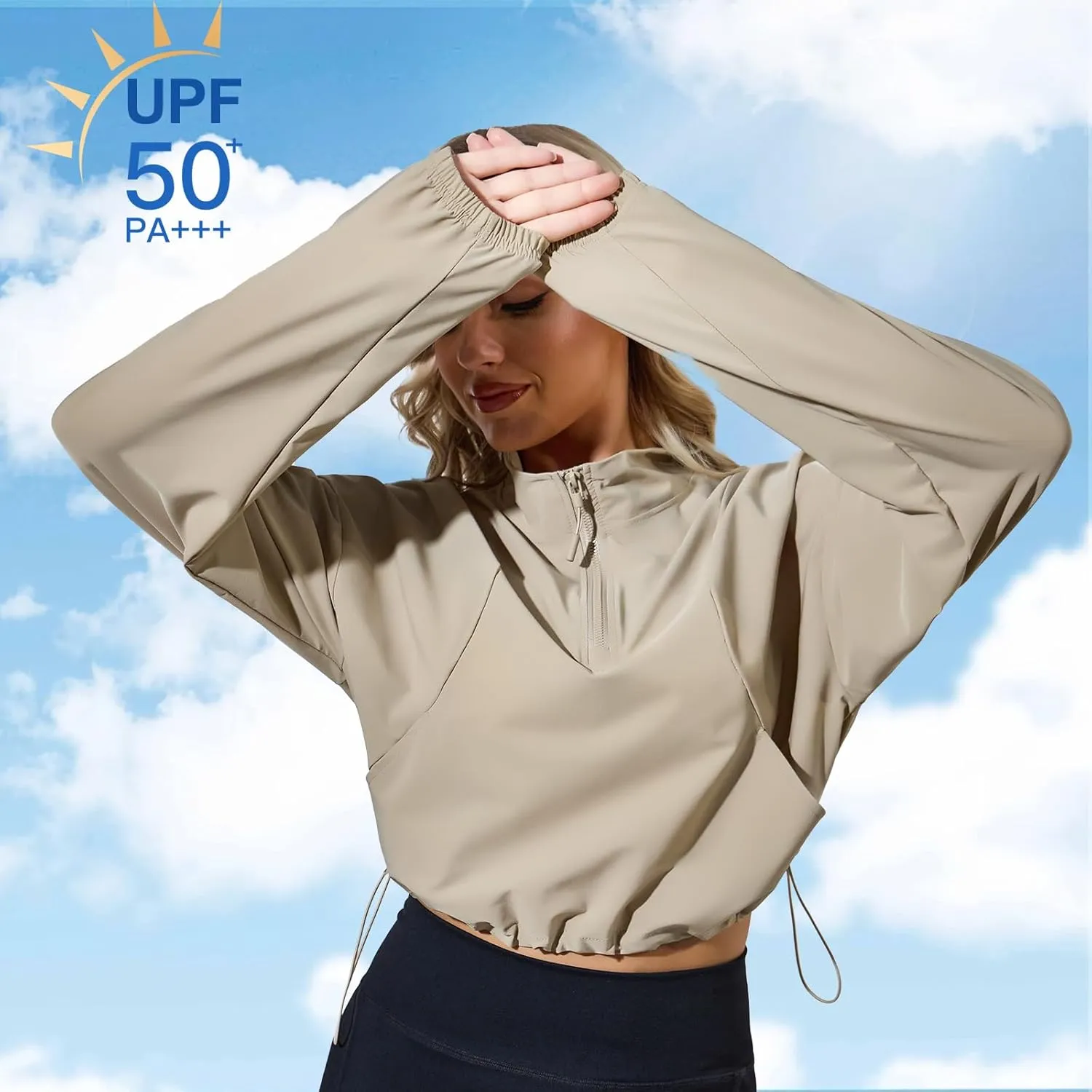 VIPONES Women's Athletic Running Yoga Gym Track Zip Up Cropped Jackets UPF 50  Sun Protection Long Sleeve Workout Shirts
