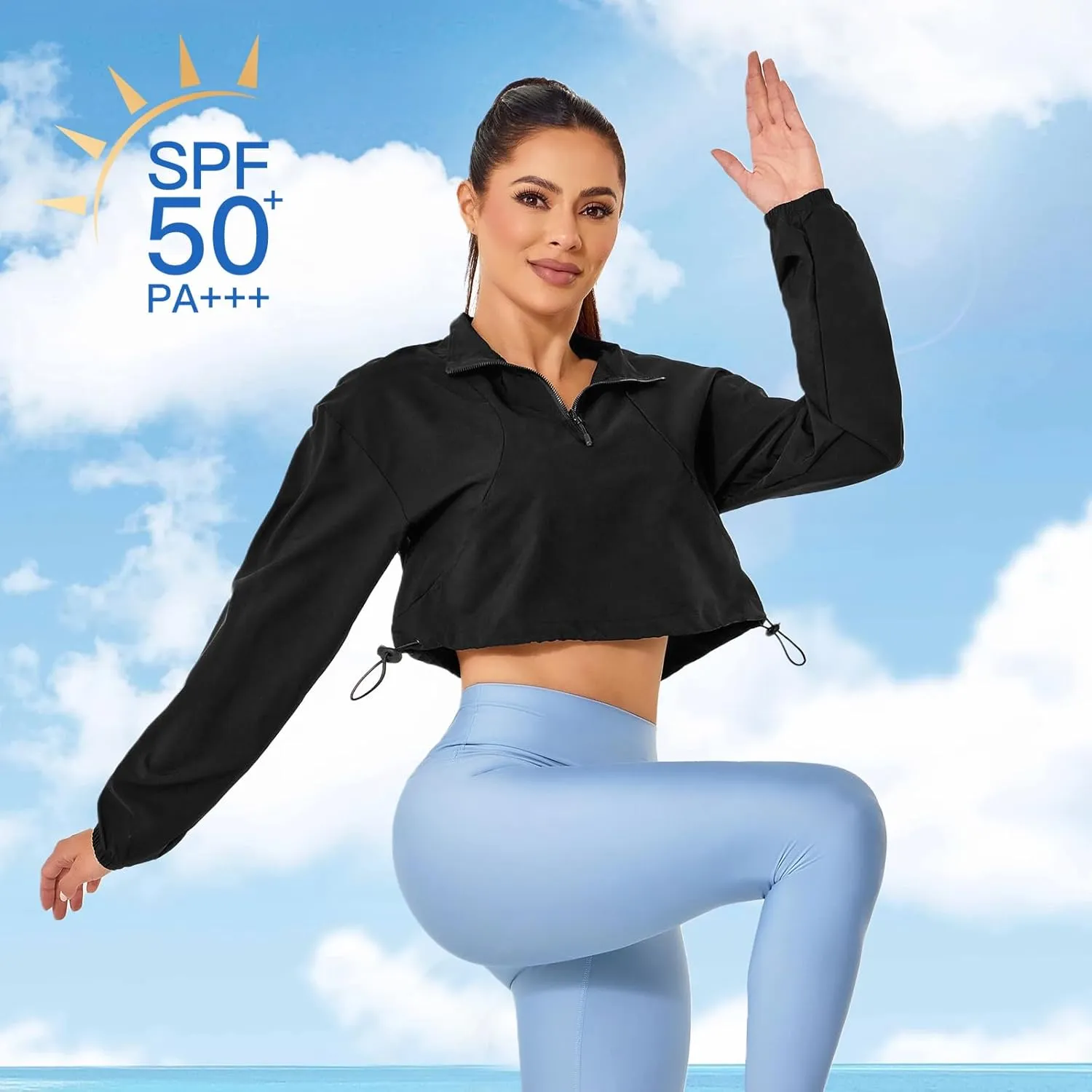 VIPONES Women's Athletic Running Yoga Gym Track Zip Up Cropped Jackets UPF 50  Sun Protection Long Sleeve Workout Shirts