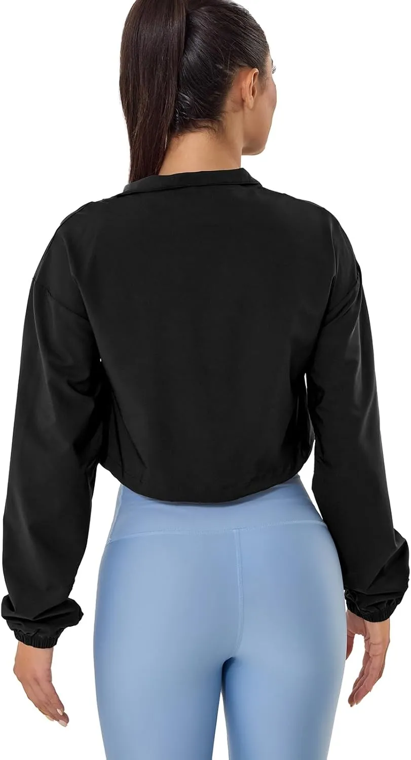 VIPONES Women's Athletic Running Yoga Gym Track Zip Up Cropped Jackets UPF 50  Sun Protection Long Sleeve Workout Shirts