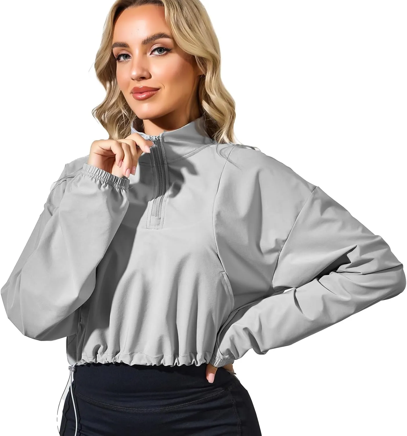 VIPONES Women's Athletic Running Yoga Gym Track Zip Up Cropped Jackets UPF 50  Sun Protection Long Sleeve Workout Shirts