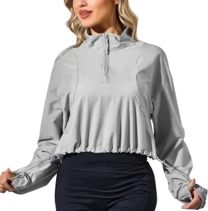 VIPONES Women's Athletic Running Yoga Gym Track Zip Up Cropped Jackets UPF 50  Sun Protection Long Sleeve Workout Shirts