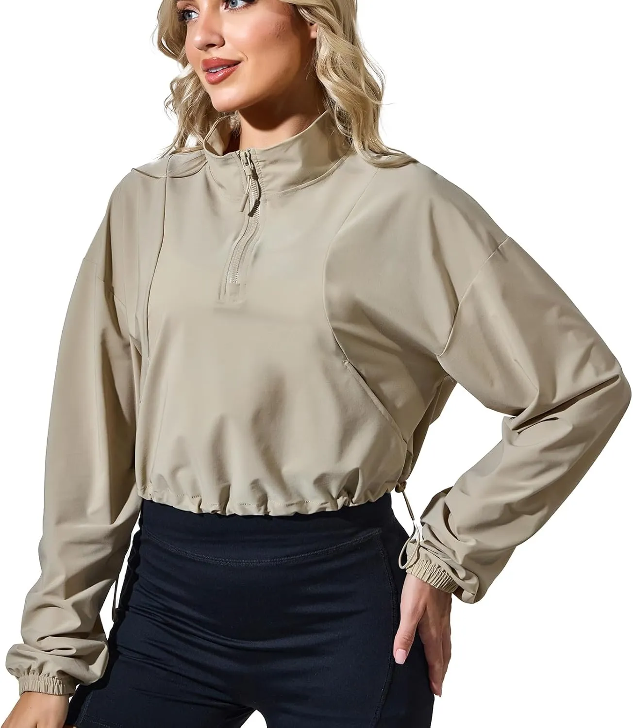 VIPONES Women's Athletic Running Yoga Gym Track Zip Up Cropped Jackets UPF 50  Sun Protection Long Sleeve Workout Shirts