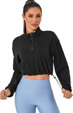 VIPONES Women's Athletic Running Yoga Gym Track Zip Up Cropped Jackets UPF 50  Sun Protection Long Sleeve Workout Shirts