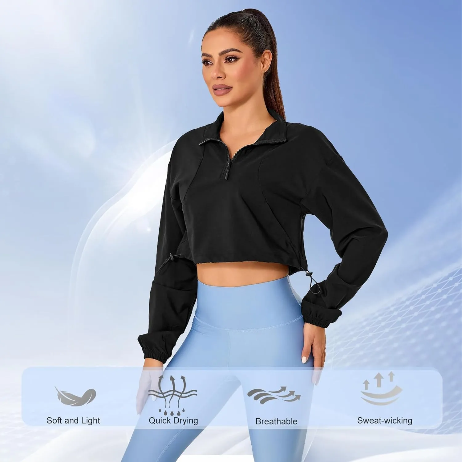 VIPONES Women's Athletic Running Yoga Gym Track Zip Up Cropped Jackets UPF 50  Sun Protection Long Sleeve Workout Shirts
