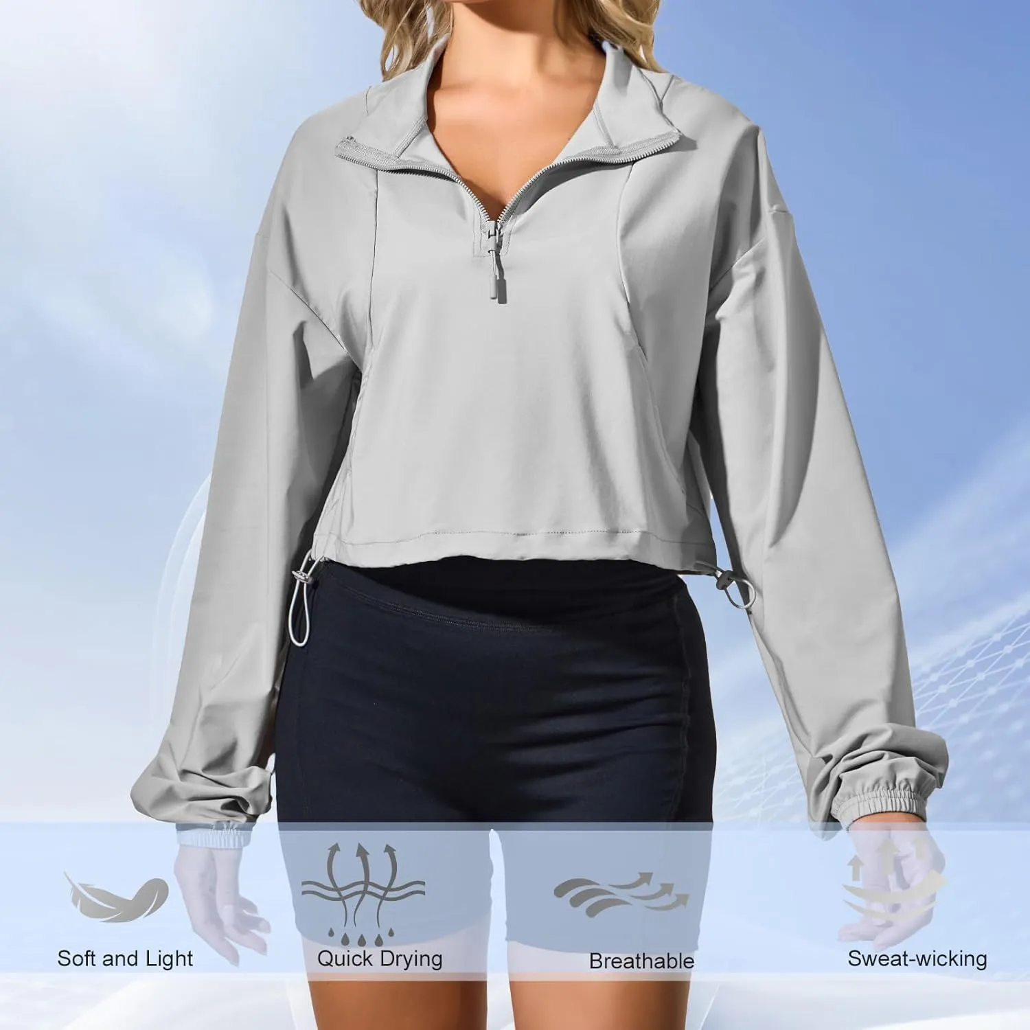 VIPONES Women's Athletic Running Yoga Gym Track Zip Up Cropped Jackets UPF 50  Sun Protection Long Sleeve Workout Shirts