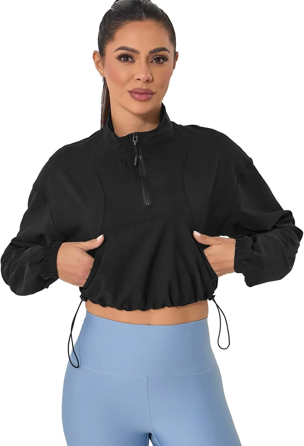VIPONES Women's Athletic Running Yoga Gym Track Zip Up Cropped Jackets UPF 50  Sun Protection Long Sleeve Workout Shirts