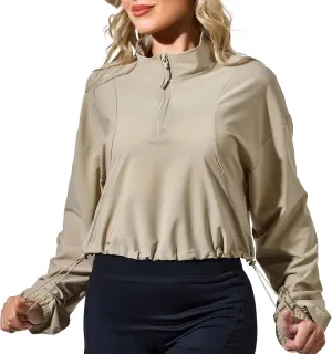 VIPONES Women's Athletic Running Yoga Gym Track Zip Up Cropped Jackets UPF 50  Sun Protection Long Sleeve Workout Shirts