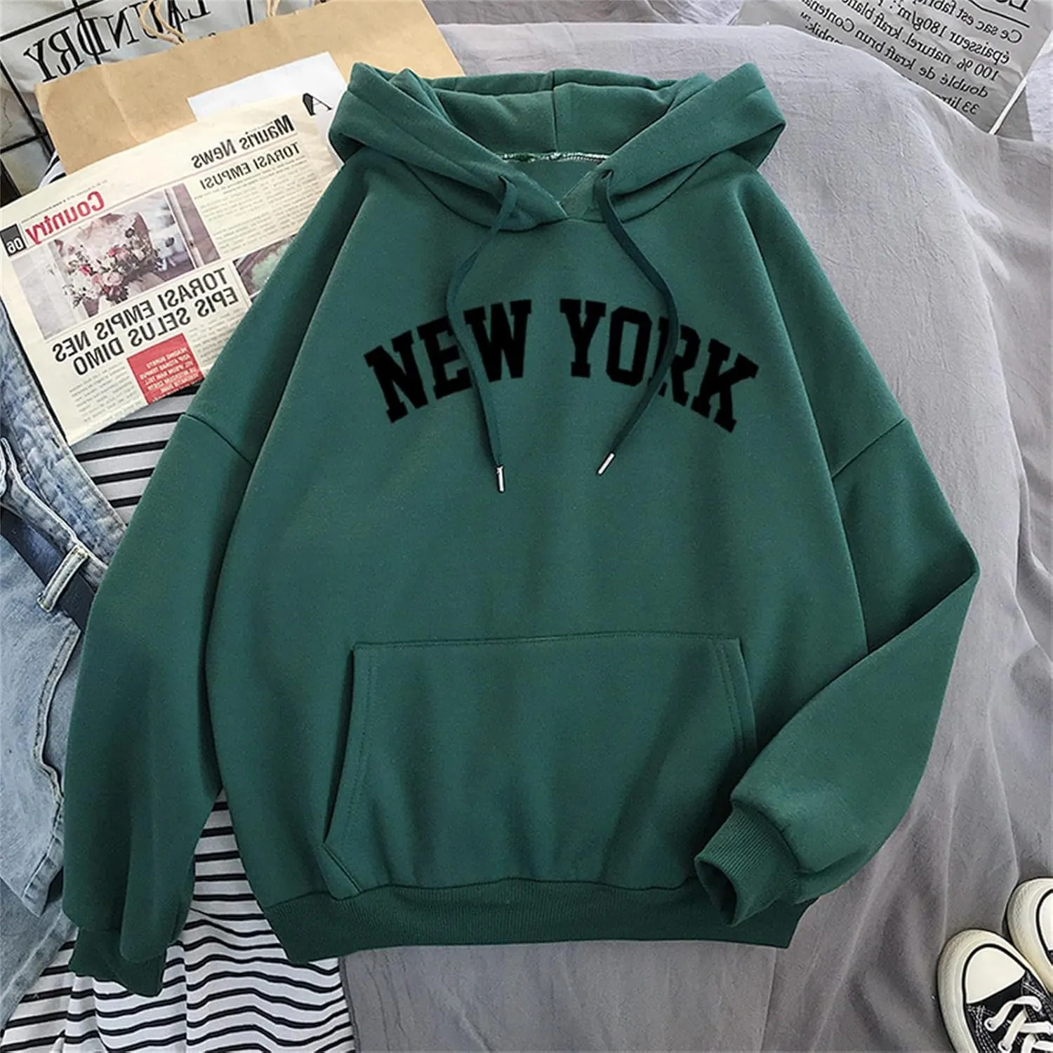 Wankang Graphic Hoodies for Men Women Unisex New York Print Hooded Sweatshirt Pullover Crewneck Sweaters Stylish Fall Tops