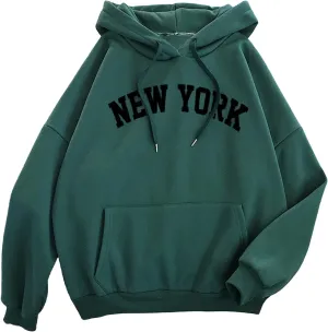 Wankang Graphic Hoodies for Men Women Unisex New York Print Hooded Sweatshirt Pullover Crewneck Sweaters Stylish Fall Tops