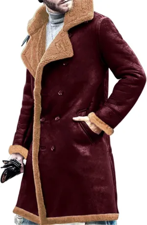 Wankang Sherpa Lined Long Jacket Men Faux Leather Jacket Long Trench Coats Winter Shearling Sheepskin Fleece Coat for Men