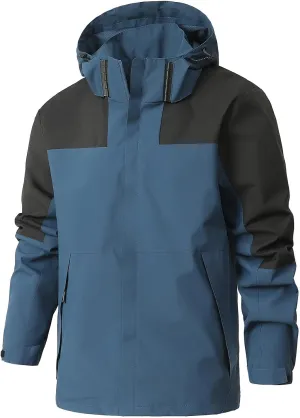 Waterproof Jackets for Men Lightweight Casual Rain Jackets Hooded Raincoat Zip Windbreaker for Running Hiking Travel