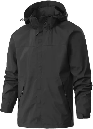 Waterproof Jackets for Men Lightweight Casual Rain Jackets Hooded Raincoat Zip Windbreaker for Running Hiking Travel