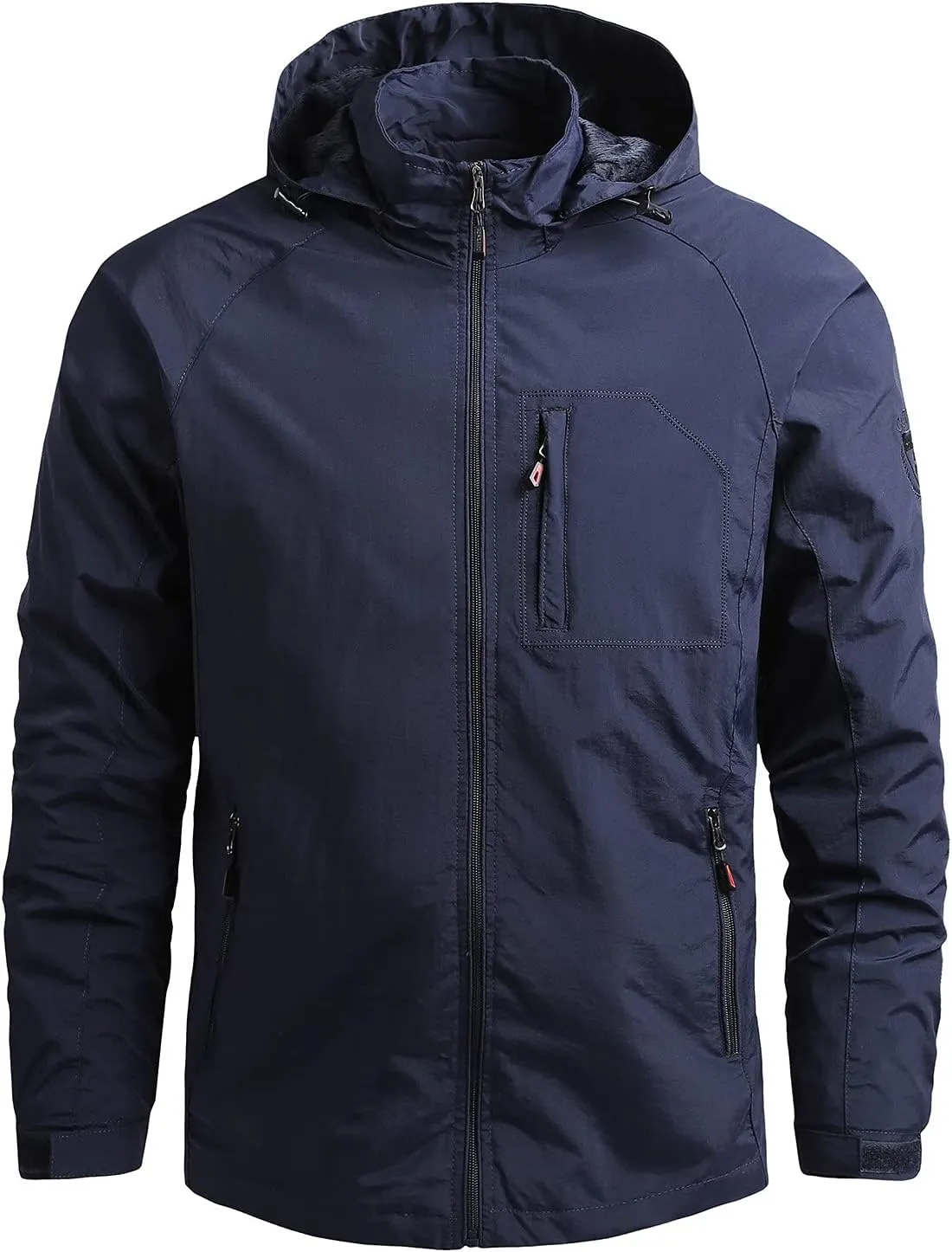 Waterproof Jackets for Men Lightweight Full Zip Long Sleeve Windbreaker Jackets with Hood Detachable Hiking Coats