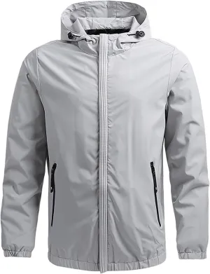 Waterproof Jackets for Men Lightweight Softshell Windproof Jacket Hooded Zip Windbreaker for Running Hiking Travel