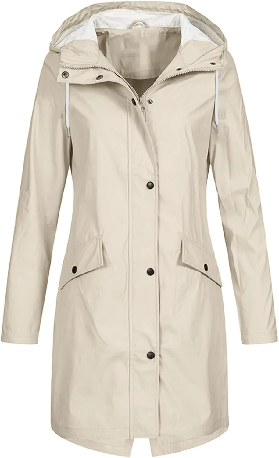 Waterproof Jackets for Women Solid Hooded Rain Jacket Outdoor Plus Size Long Windbreaker Zipper Coat with Pockets