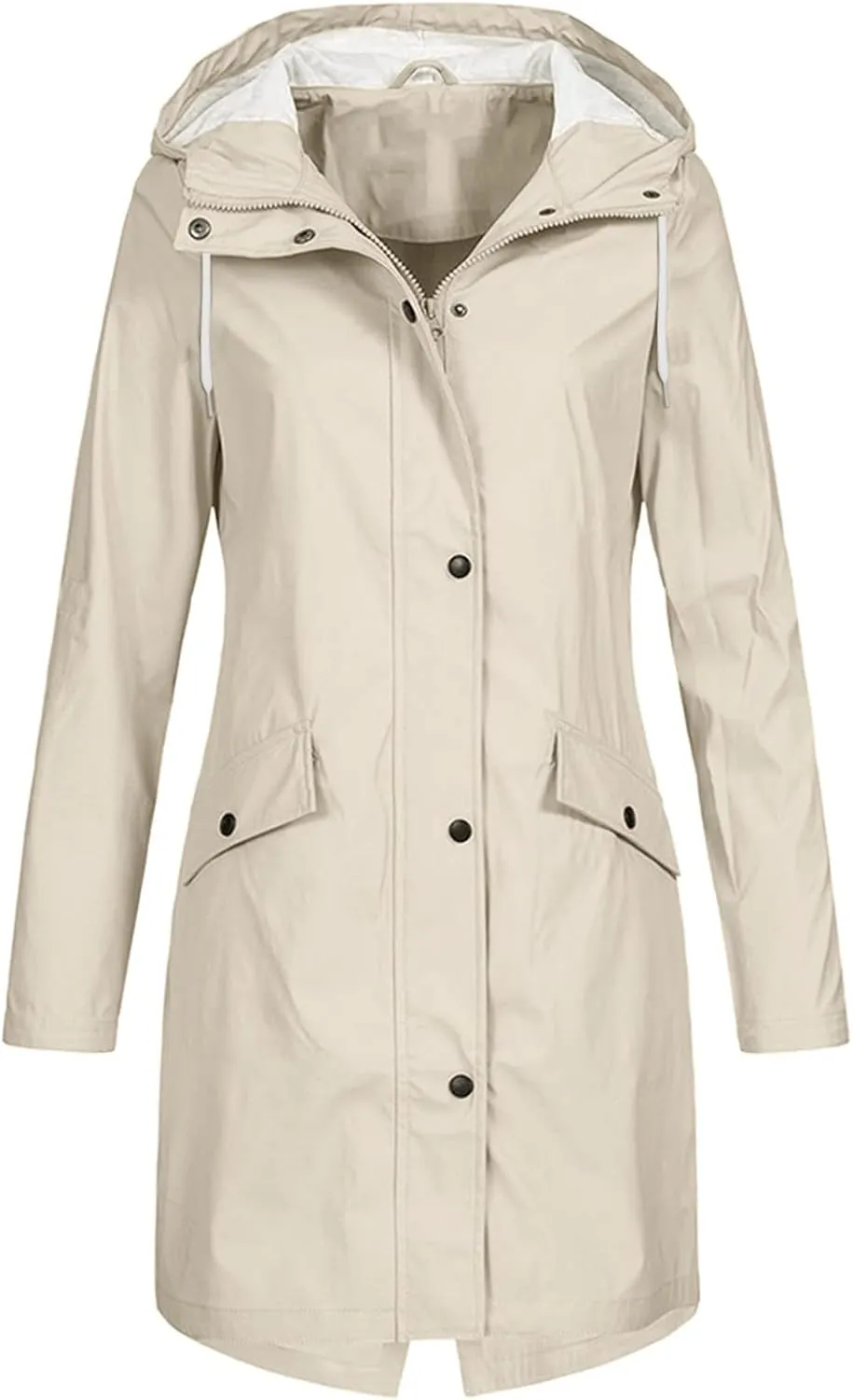 Waterproof Jackets for Women Solid Hooded Rain Jacket Outdoor Plus Size Long Windbreaker Zipper Coat with Pockets