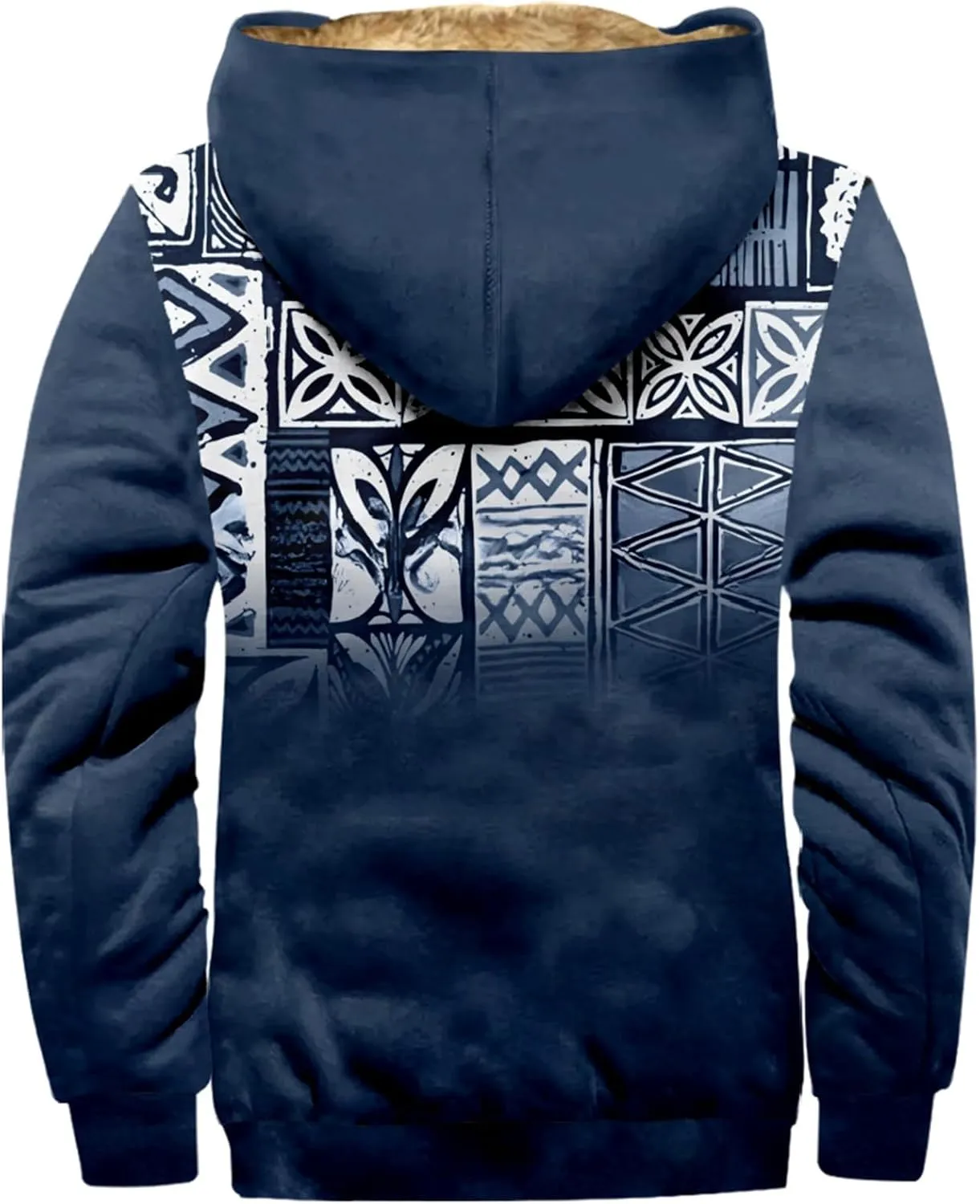 Winter Coats For Men Retro Print Zipper Hooded Warm Windbreaker Jackets Oversized Heavy Hoodie